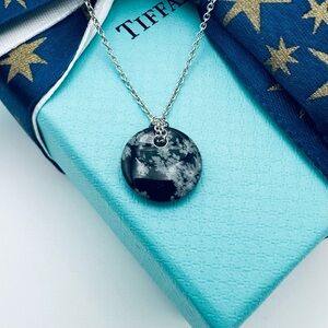 Tiffany & Co. Round Disc Snowflake Obsidian Necklace with PACKAGING
